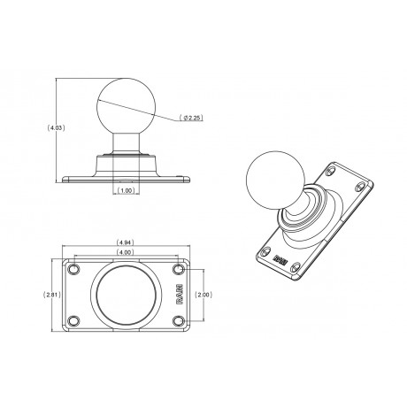 RAM 50x100mm HALF VESA PLATE WITH BALL