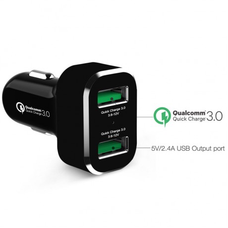 GDS 2-Port USB Зарядно от запалка на кола с Qualcomm Quick Charge за бързо зареждане