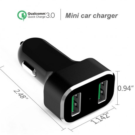 GDS 2-Port USB Зарядно от запалка на кола с Qualcomm Quick Charge за бързо зареждане